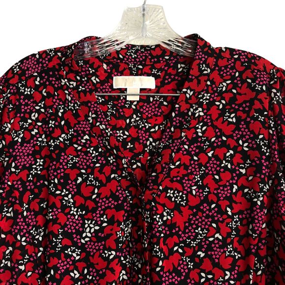Michael Kors Women's Midi Shirt Dress Size XL Floral Chiffon Long Sleeve Lined - Picture 4 of 10